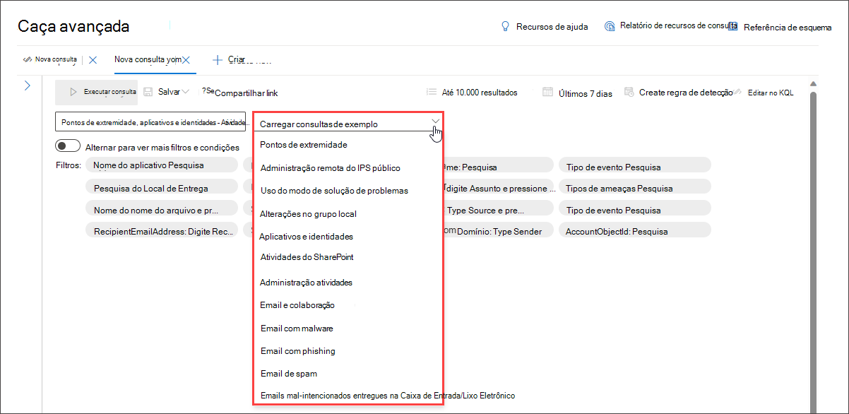 Captura de ecrã da lista de consultas de carregamento do construtor de consultas do modo guiado