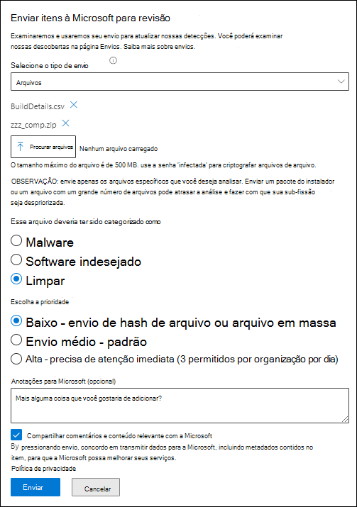 Captura de ecrã a mostrar como submeter ficheiros.