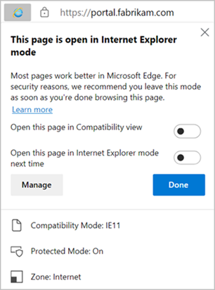 Esta página está aberta no Modo Internet Explorer