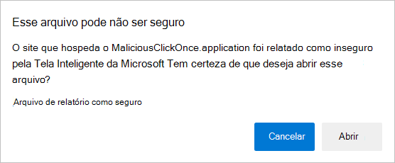 Aviso para abrir um arquivo não seguro