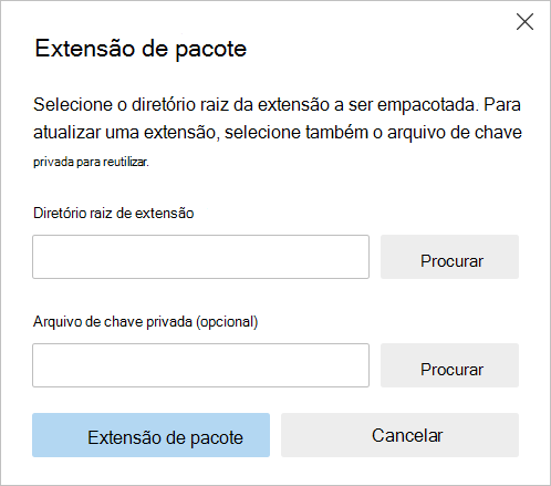 Caixa de diálogo da extensão de pacote para localizar o código-fonte de uma extensão.