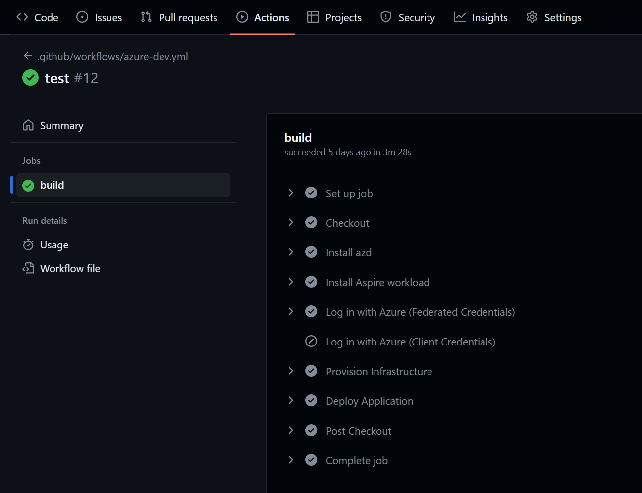 A screenshot showing the GitHub Action workflow steps.