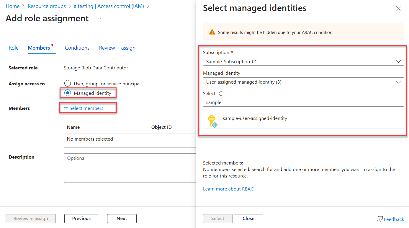 A screenshot showing the managed identity assignment process.