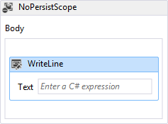 Uma atividade WriteLine no corpo de uma atividade NoPersistScope.