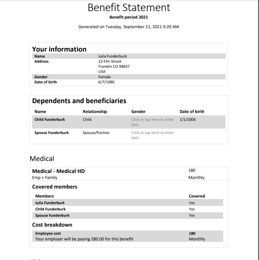 Demonstrativo de benefícios