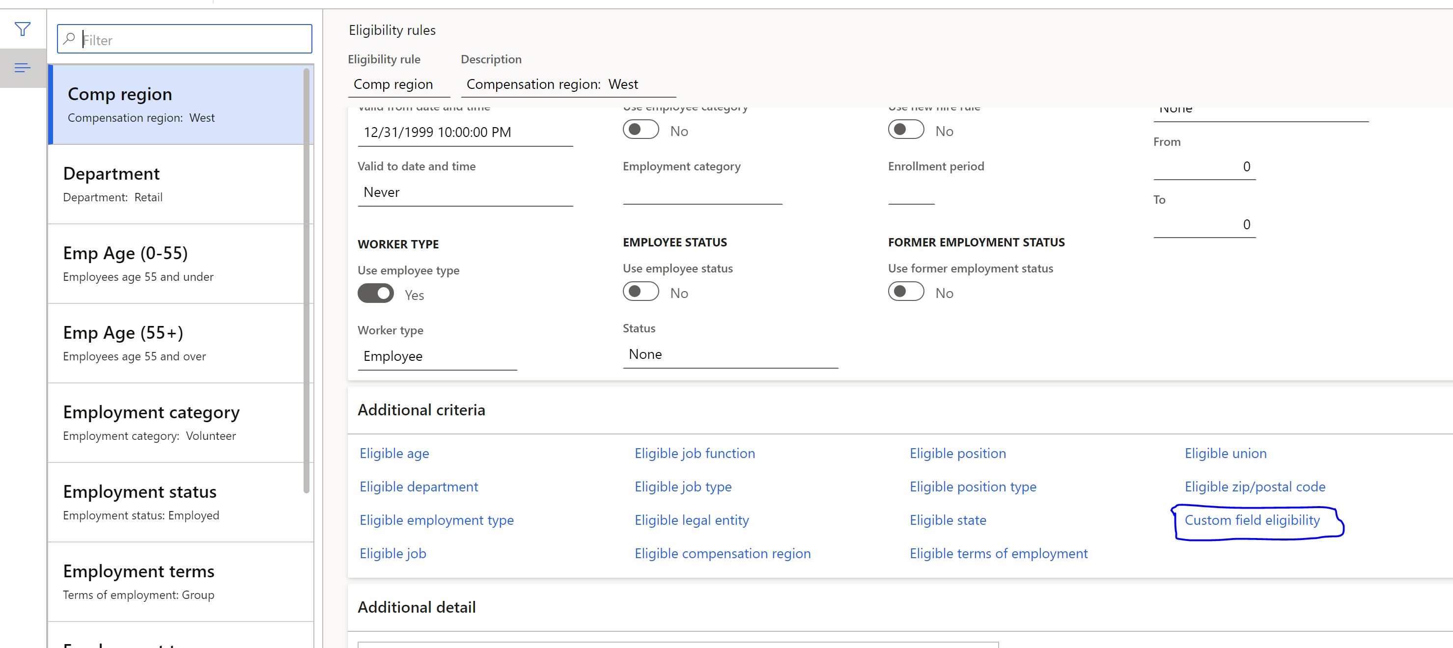 Opção para adicionar campos personalizados nas regras de elegibilidade