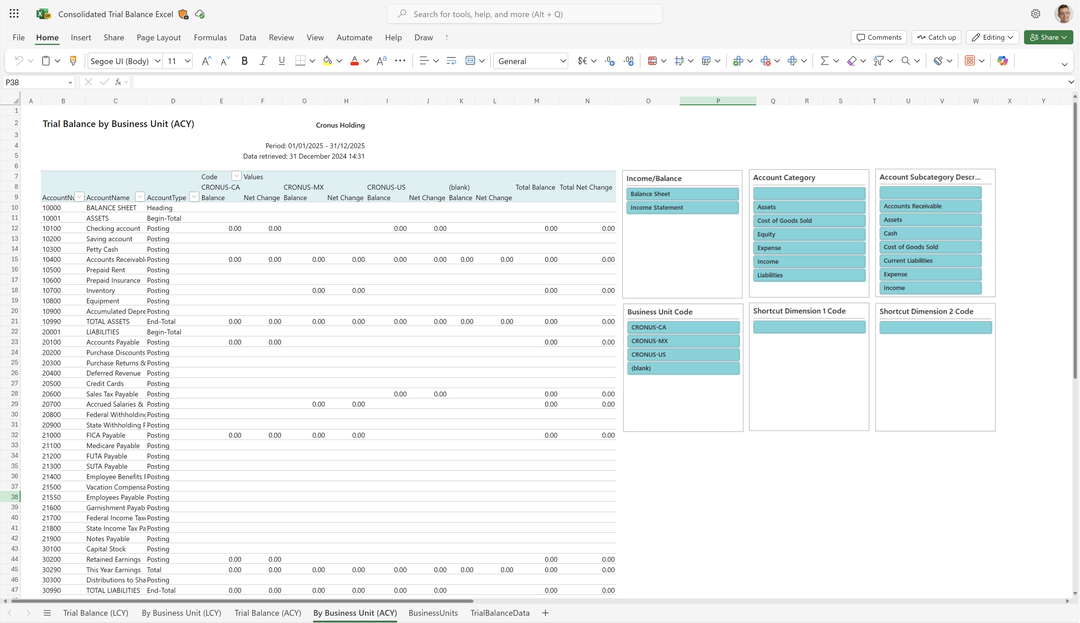 Screenshot of the By Business Unit (ACY) worksheet