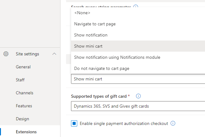 Exemplo de opções de configuração de Adicionar produto ao carrinho no criador de sites