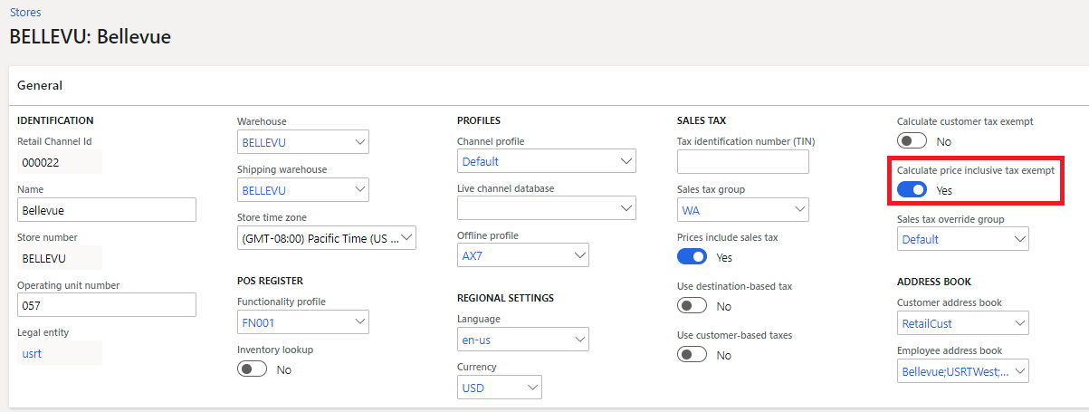 Setting the Calculate price inclusive tax exempt option to adjust prices in tax-exempt scenarios.