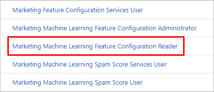 Função de leitor de configuração do recurso de Aprendizado de Máquina do Marketing.