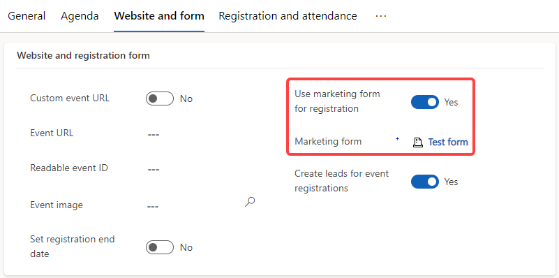 Captura de tela de Conectar um formulário de registro no evento a um evento.