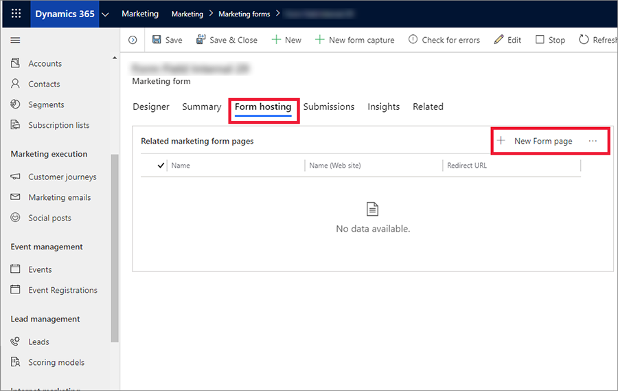 Related Customer Insights - Journeys form pages.