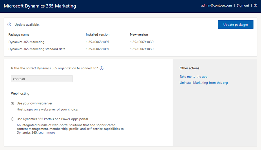 Assistente de instalação para uma instância existente sem integração de portal.