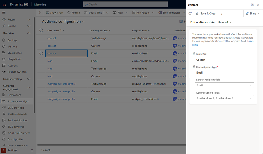 Captura de tela do painel de edição das configurações de público-alvo.