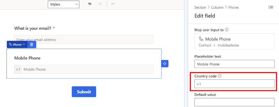 Definir código do país para número de telefone