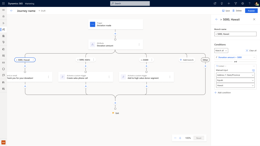 Captura de tela de Combinar tipos de ramificação.