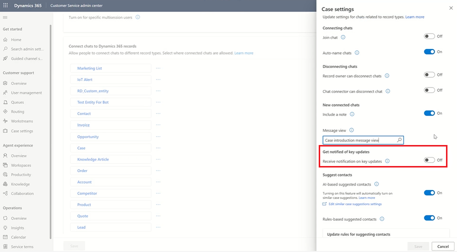 Exibição do painel de configurações de registro.