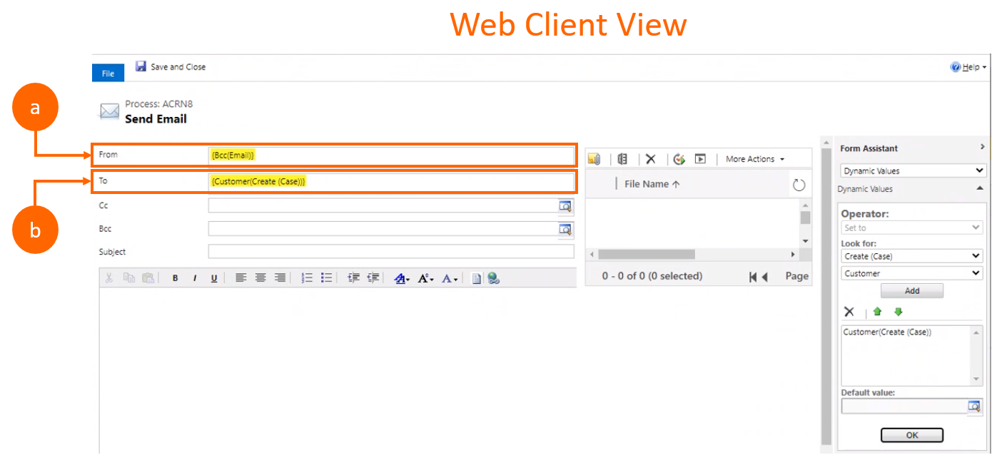 Captura de tela da visualização do cliente Web pré-migração em que um fluxo de trabalho tem dois atributos de tipo de grupo de atividade, De e Para.