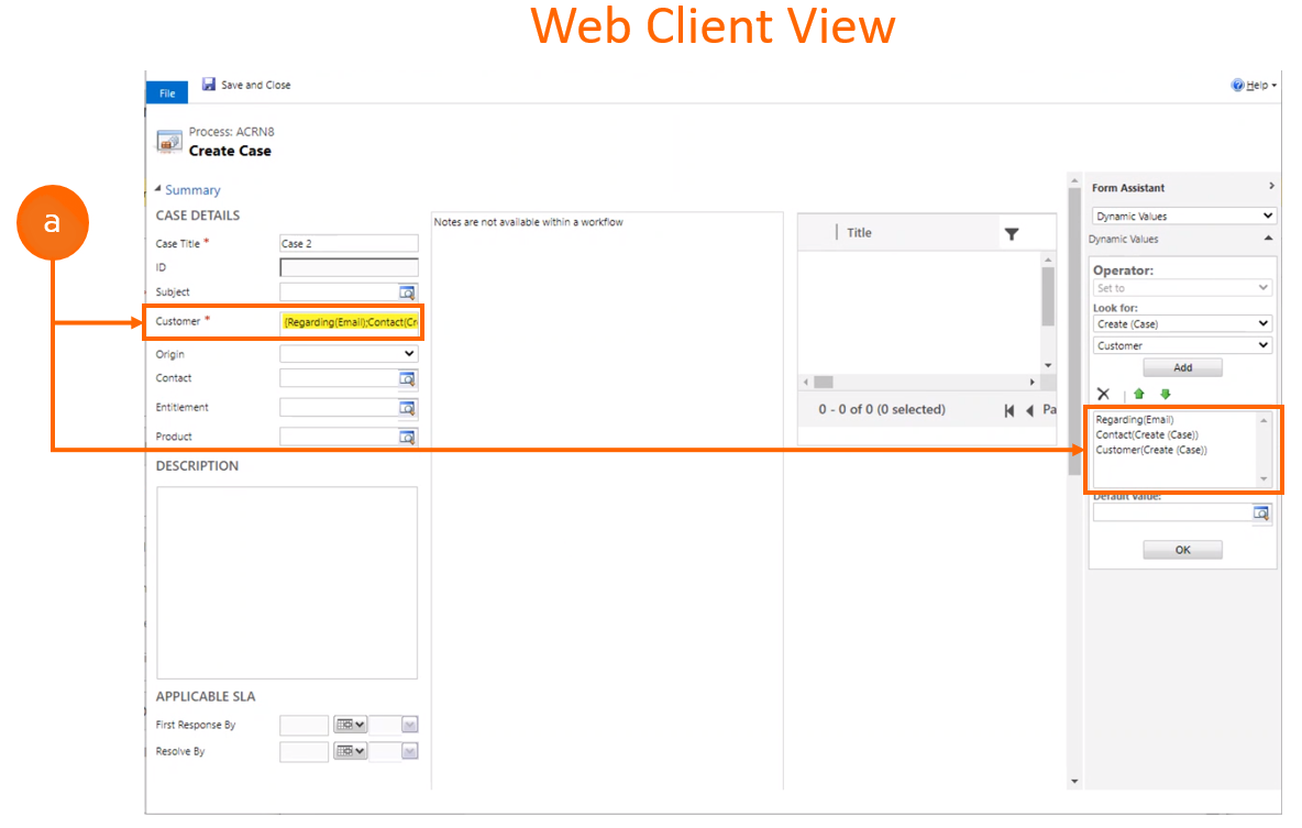 Captura de tela da visualização do cliente Web para um campo Relativo.