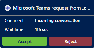 Notificação do agente de chat do Teams.