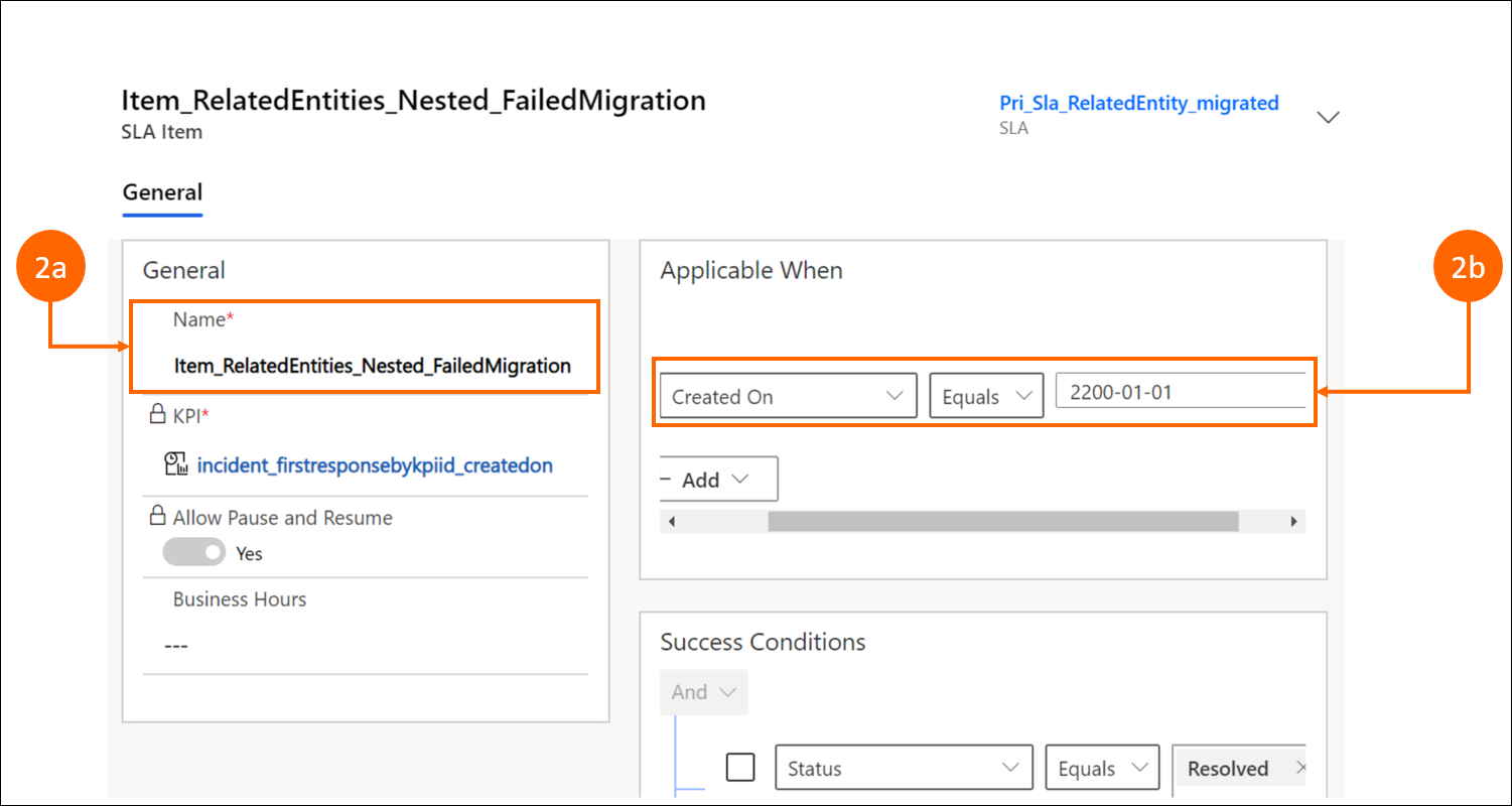 Captura de tela da visualização de Interface Unificada de pós-migração do item com entidades relacionadas em uma cláusula de grupo aninhada.