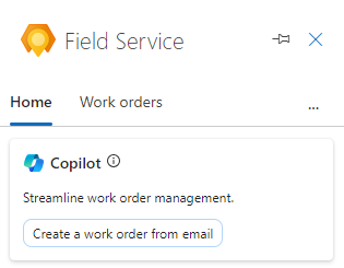 Captura de tela do painel Outlook do Field Service mostrando a guia Página Inicial