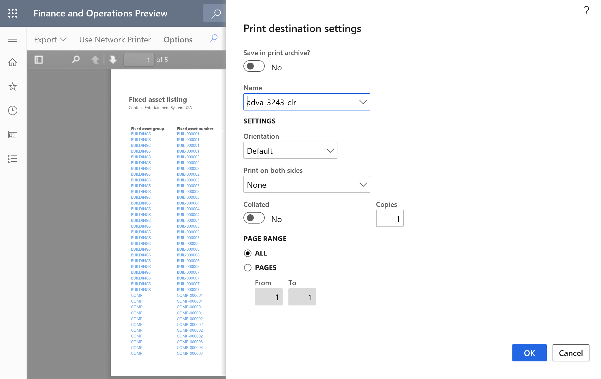 Access Print destination settings.