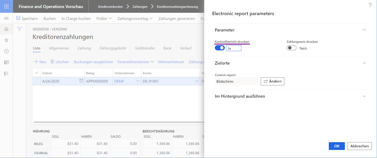 Processamento de pagamento de Fornecedor de ER em runtime para o idioma preferencial do usuário DE-AT.