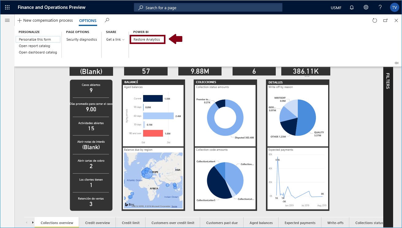 Restore Analytics button.