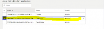 Cliente DtAppID na lista de aplicativos do Azure AD.