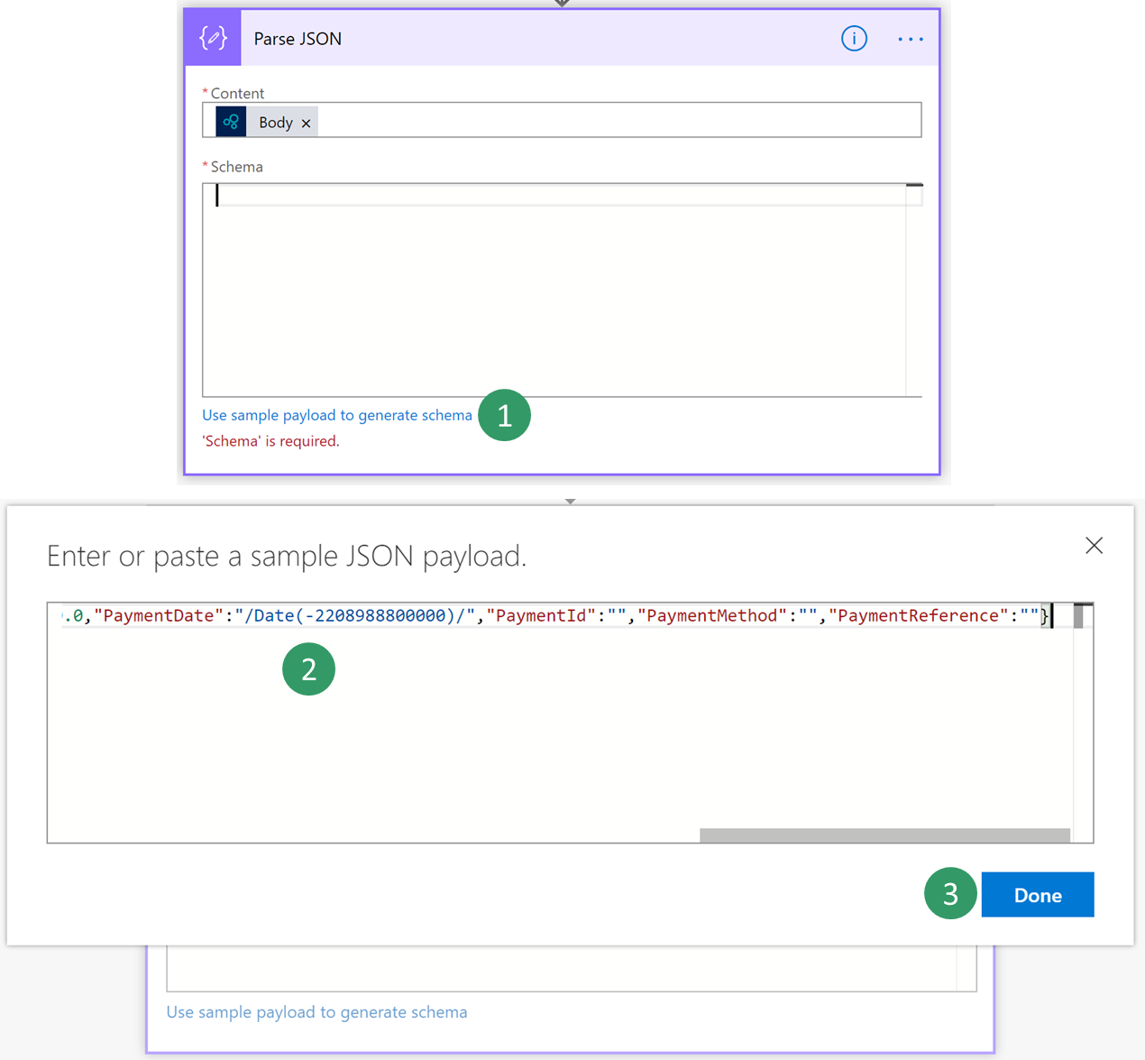 Parse JSON schema input 