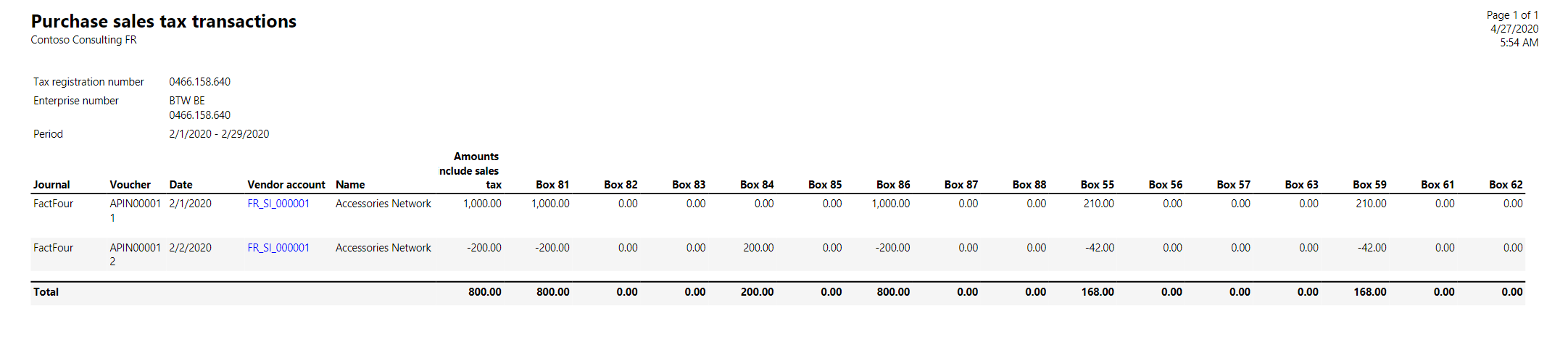 Purchase sales tax transactions generated report.