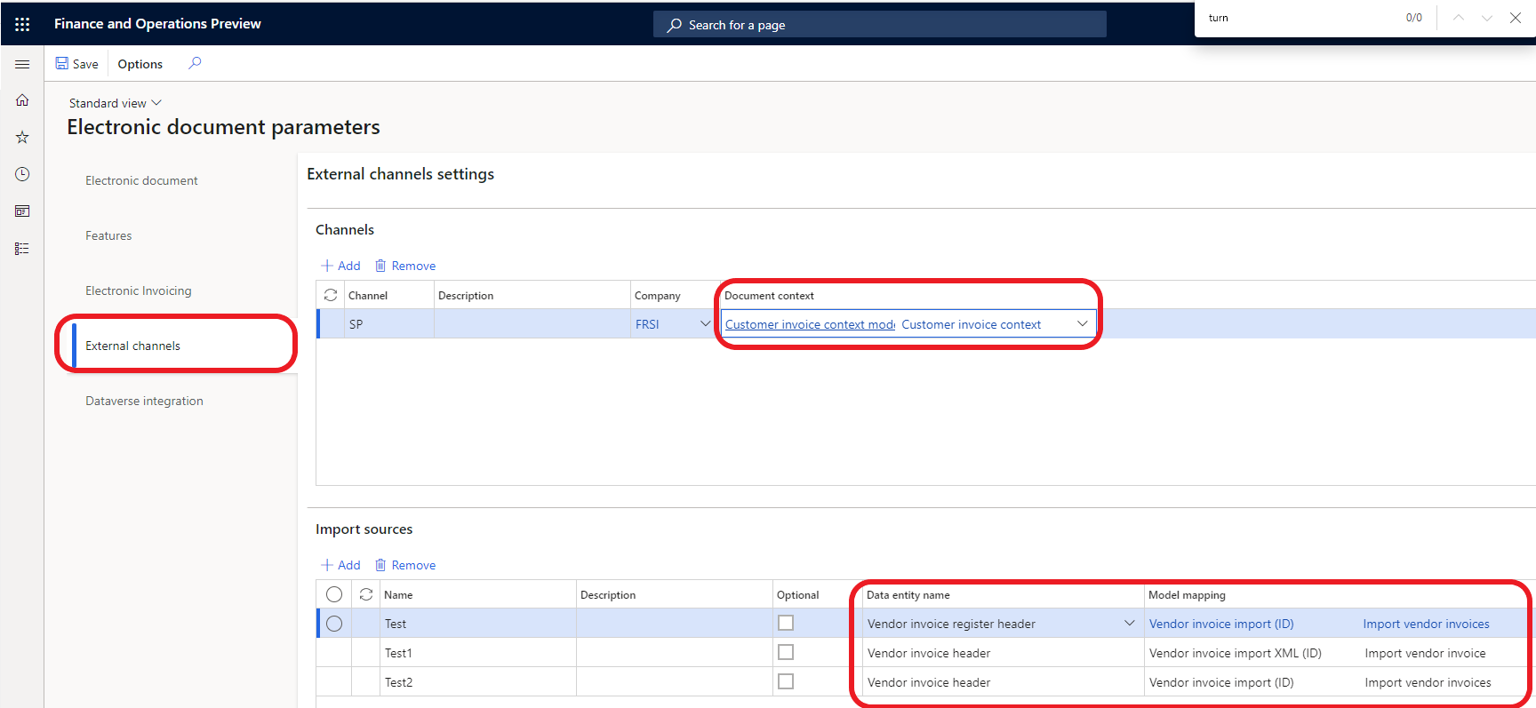 Screenshot that shows the setup of external channels.