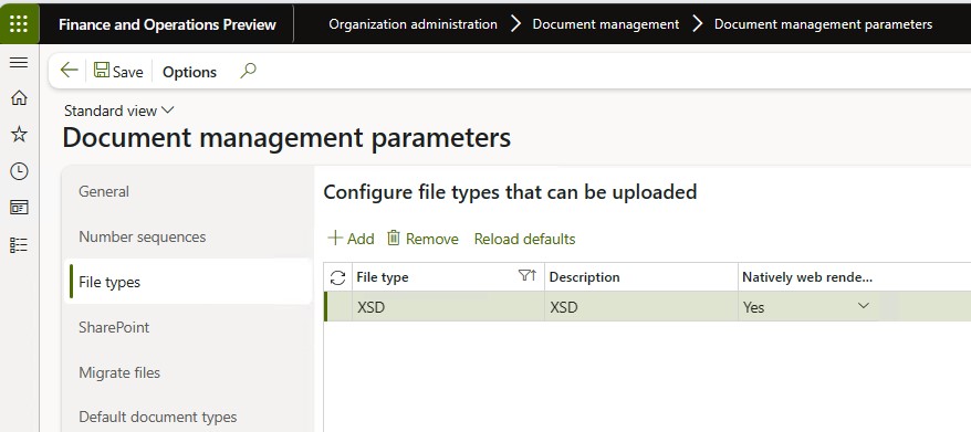 Página Parâmetros de gerenciamento de documentos.