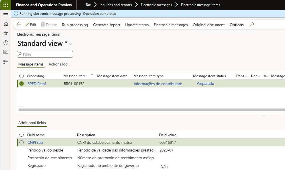 Status de itens de mensagem eletrônica.