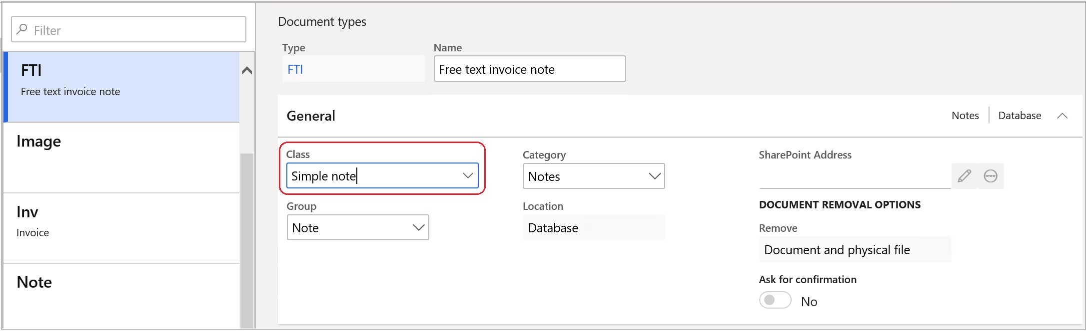 Setup of document types.