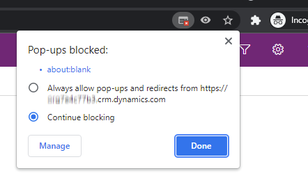 Captura de tela da janela de pop-up bloqueados.