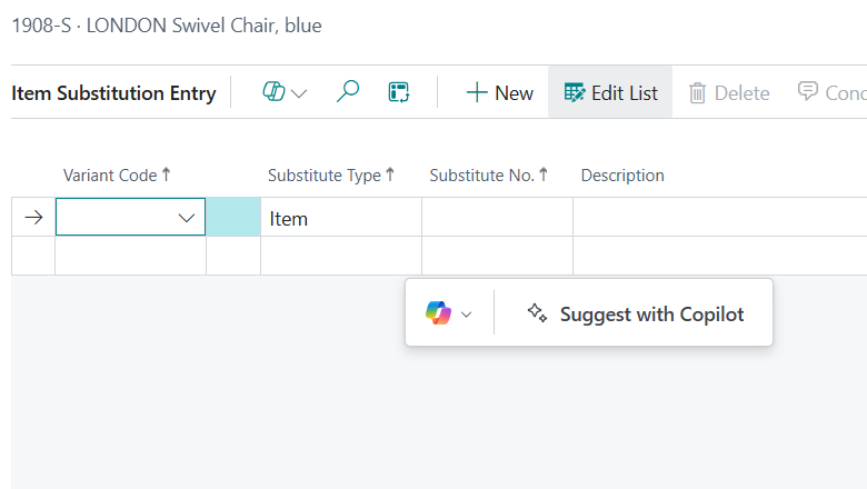 Sugerir substituição de item