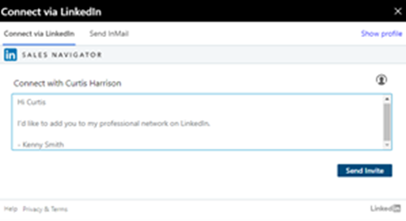 Painel lateral Conectar do LinkedIn.