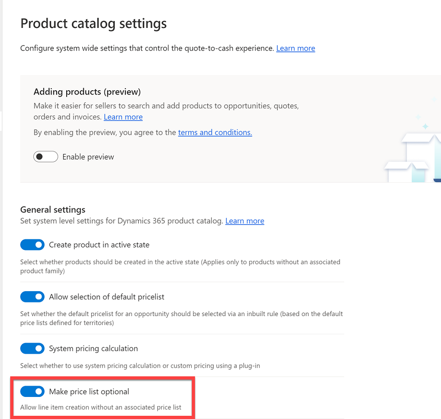 Opção para tornar opcional a seleção da lista de preços nas configurações do Catálogo de Produtos.