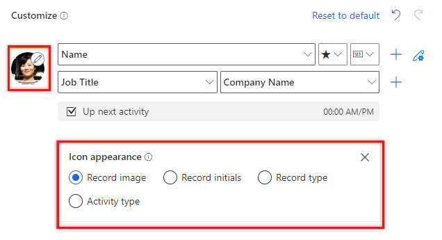 Captura de tela das opções para personalizar um ícone de item de trabalho.