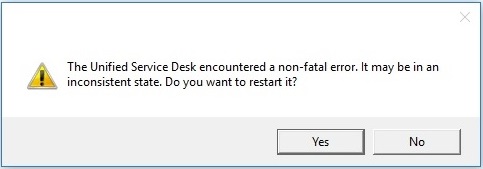 Caixa de diálogo de exceção não fatal do Unified Service Desk.