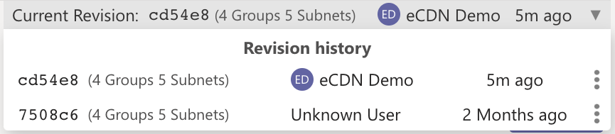 Captura de ecrã a mostrar uma lista de algumas revisões.