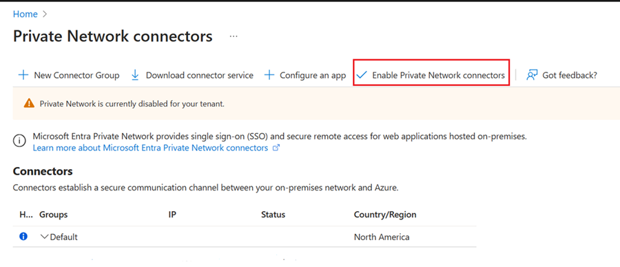 Captura de tela da janela Acesso Seguro Global, Conectar, Conectores, Conector de Rede Privada, Download do Conector de Rede Privada.