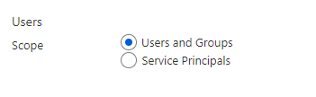 Captura de tela de Escopo dos usuários para revisar a associação de função.