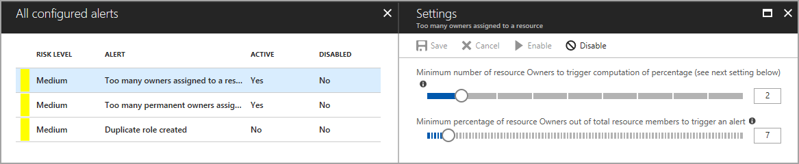 Captura de tela da configuração de alerta.