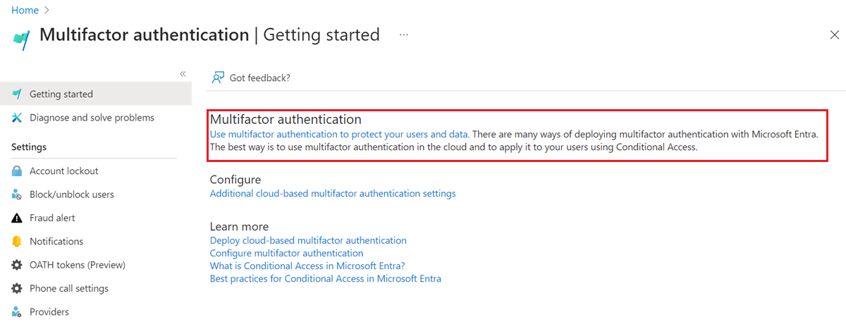 Captura de tela de como definir as configurações da autenticação multifator.