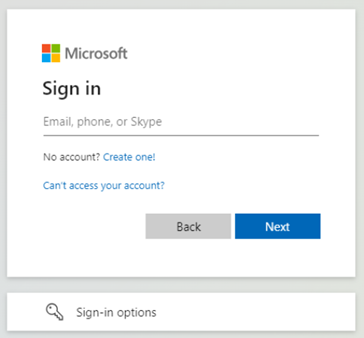 Captura de tela do prompt de login da Microsoft.