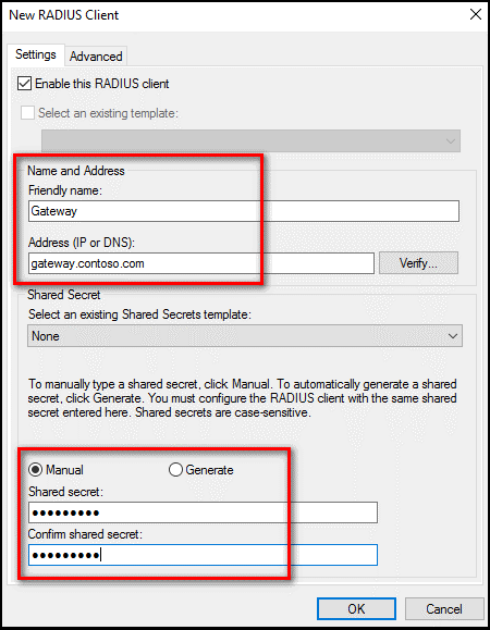 Configurar um nome amigável e o endereço IP ou DNS