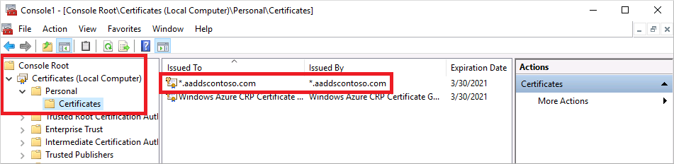 Abrir o repositório de certificados pessoais no Console de Gerenciamento Microsoft